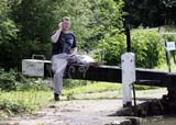 Christopher manning the lock.